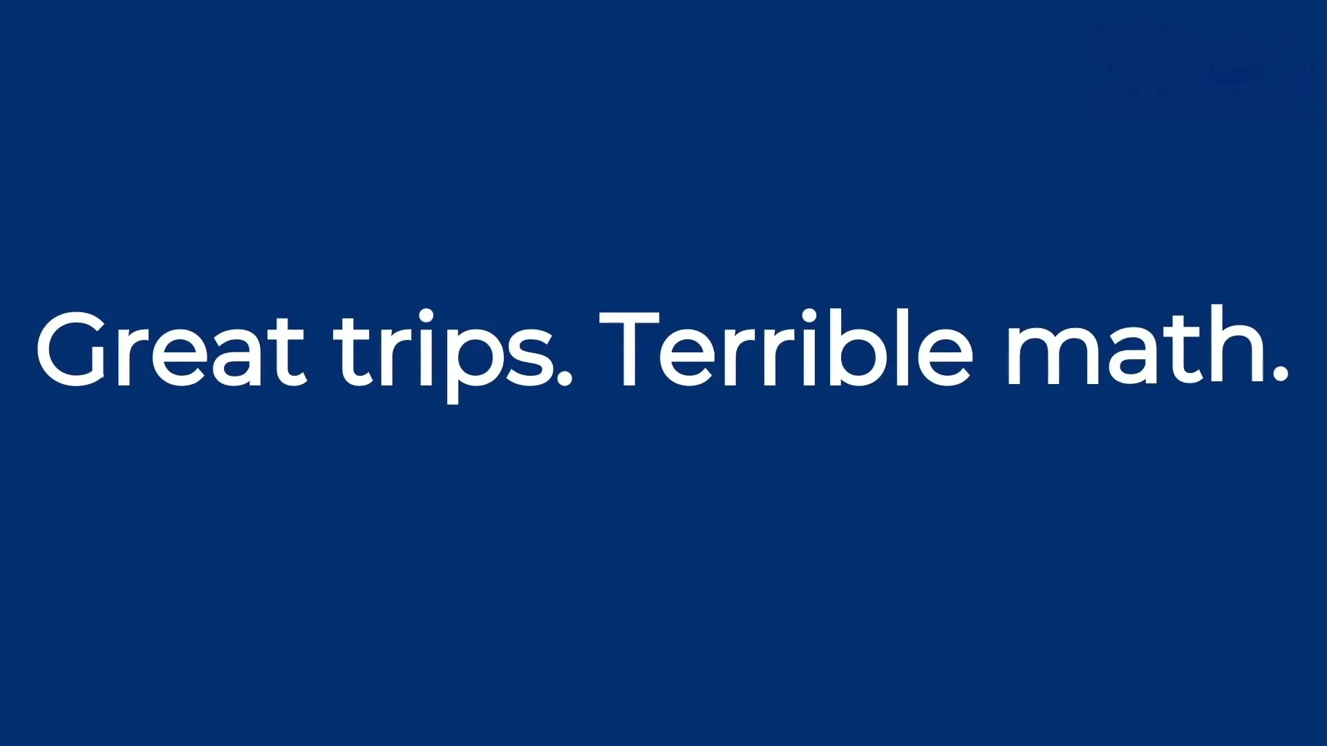 TripSum demo video title card reading "Great trips. Terrible math." The video shows a receipt being scanned, converted to your home currency and added to the trip budget.